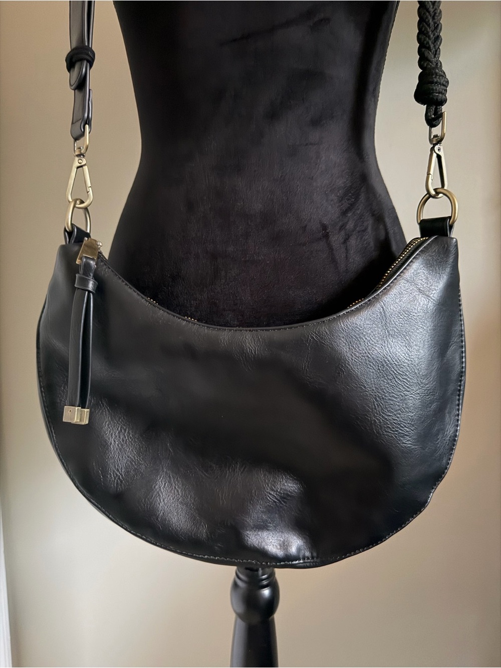 Anthropologie Black Leather Crescent Shoulder Bag
